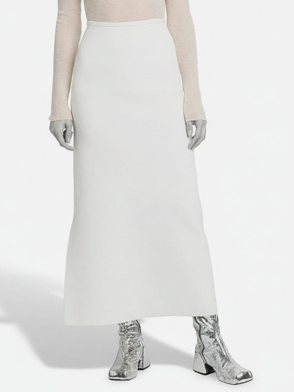 Jil Sander Womens Ivory Ribbed-Knit Italy Stretch A-Line Midi-Skirt Size 32/US 2